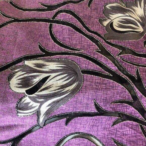 Purple Floral Fringe Poncho Shawl Wrap Scarf Silver Black Detailing - Picture 4 of 9